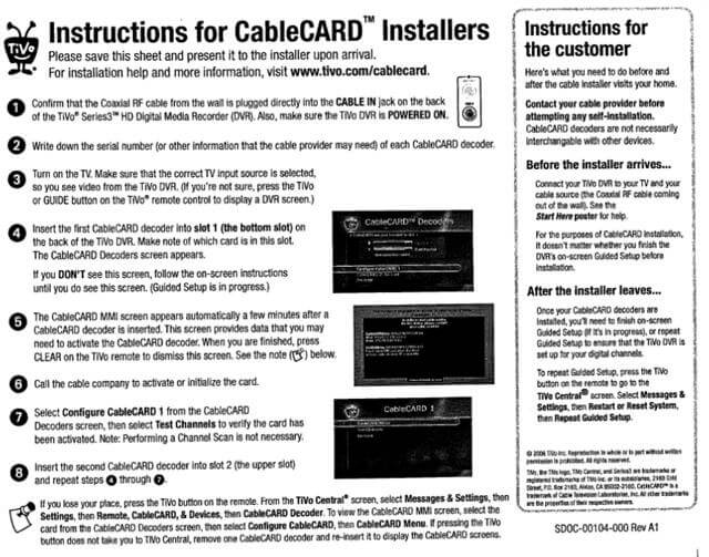 Tivo Cablecard Instructions